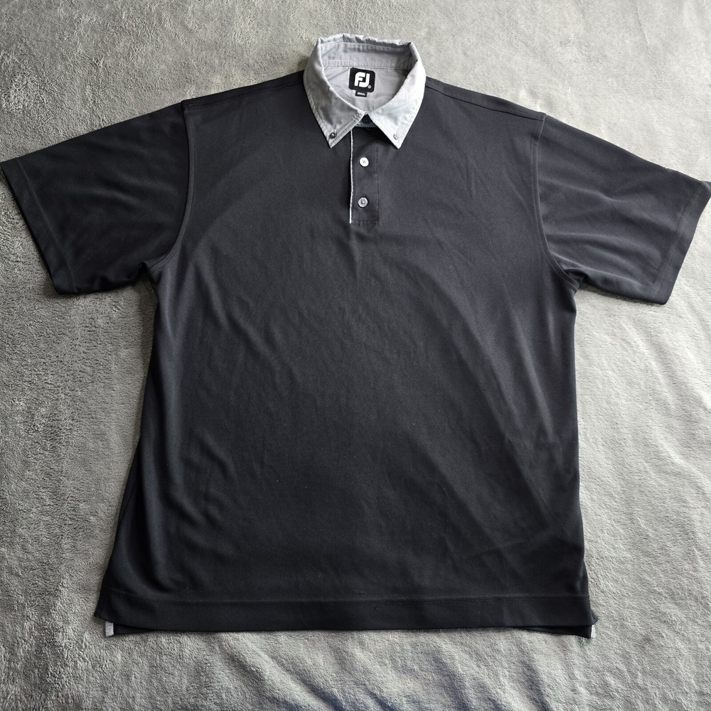 Footjoy Men's Golf Polo L Shirt Black Gray Classic Short Sleeve Tustin Ranch